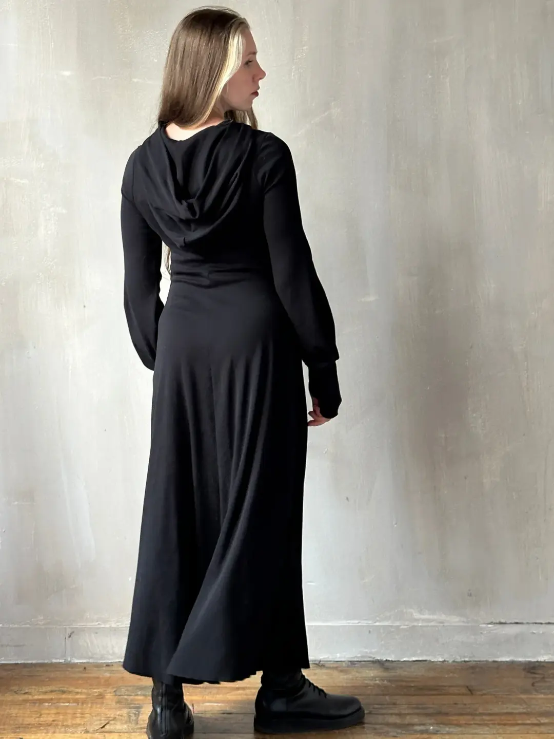 "Temple" Maxi Dress w/Hood in Black (In-Stock)
