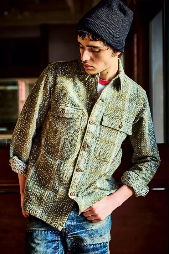 Noragi Army Sashiko Long Sleeve Shirt [5718]