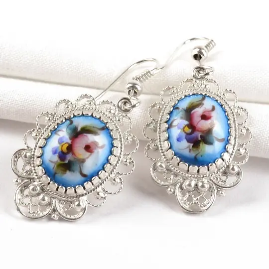 Floral Finift Hook Earrings
