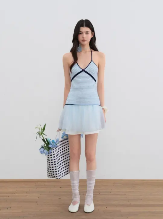 Mesh girly white A-line skirt summer design niche playful short skirt R3335