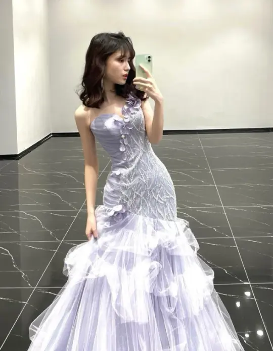 Dreamy Lavender Prom Gown , Tulle Elegant 3D Floral Maxi Evening Dress Birthday Dress RS1370