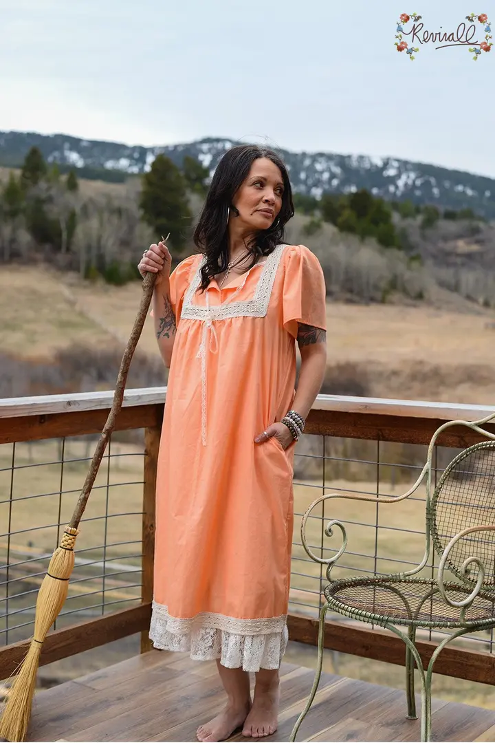 Cotton Victorian Nightie Dress in Coral-Medium