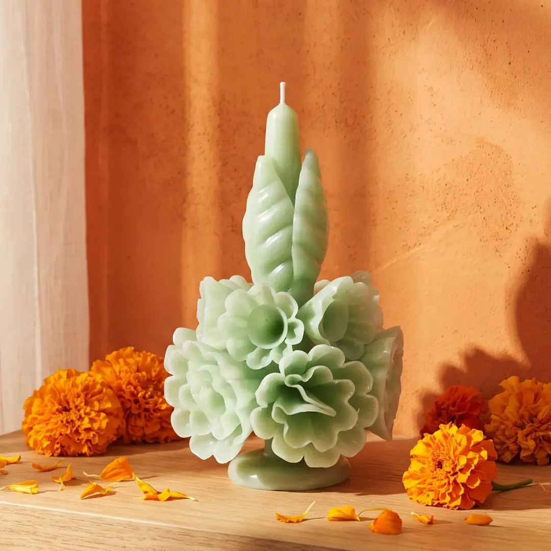 Flores de Teotitlán Short Carnation Candle