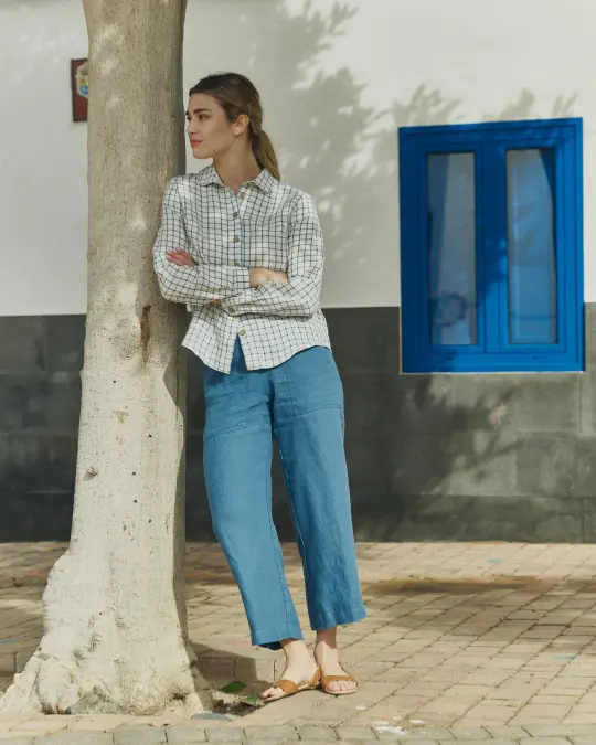 PUGLIA straight cut cropped linen pants
