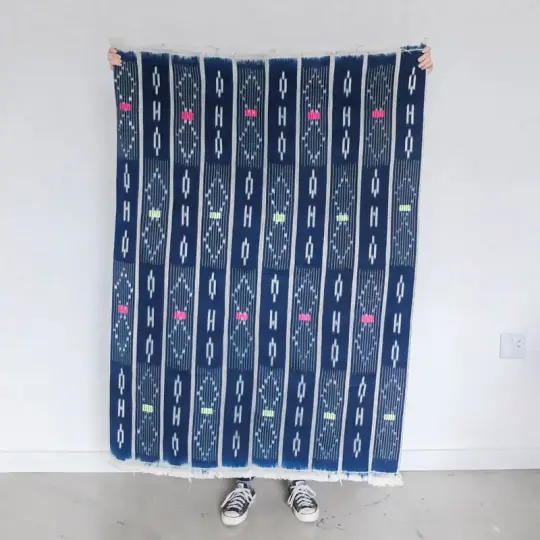 Baoulé Cloth in Indigo and White with Pink Accents