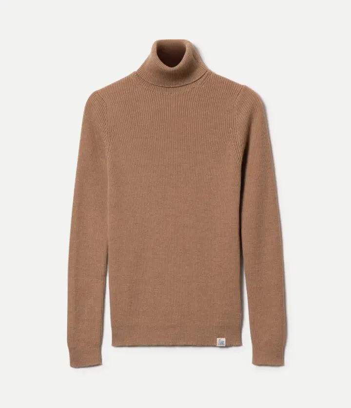 Ribbed Slim Fit Merino Wool Turtleneck Sweater