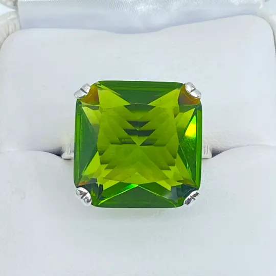 Peridot Ring, Size 10, Big 20ct Huge Square Gem, Vintage Jewelry #D1 - Ready to Ship