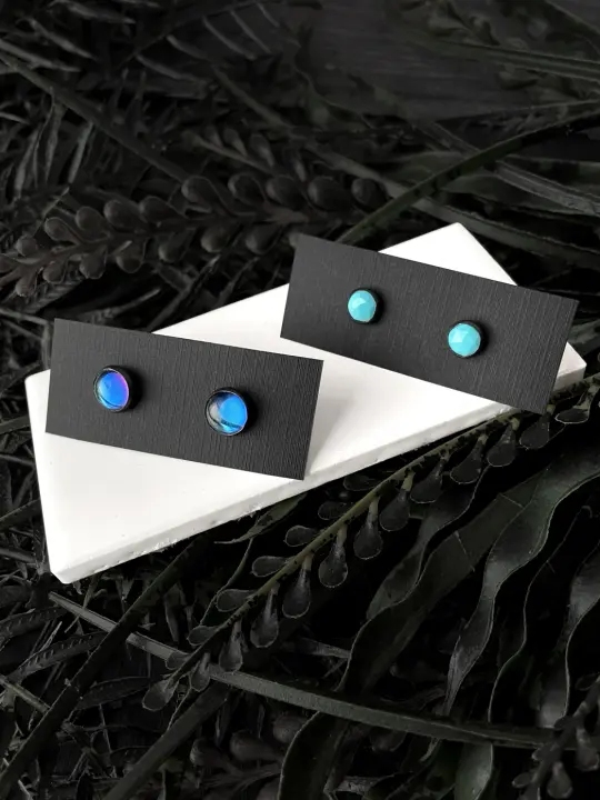 Turquoise and Vintage Glass Stud Earrings