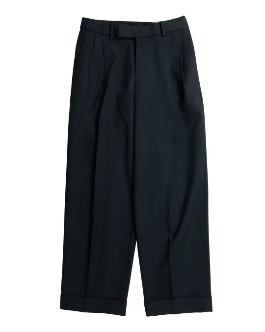 MARKAWARE Double Pleated Semi Easy Trousers Organic Wool Survival Cloth Black