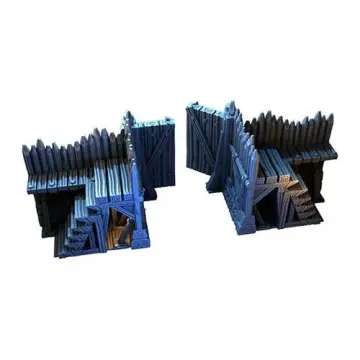 Palisade Fort Pack 28mm 3D printed medieval fantasy town terrain, 3D render, reverse angle