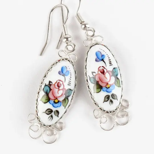 White Enamel Rostov Rose Earrings