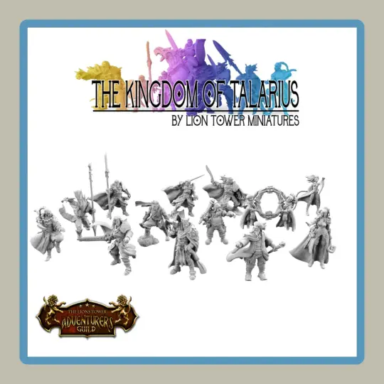Render of all miniature characters of the Kingdom of Talarius collection.