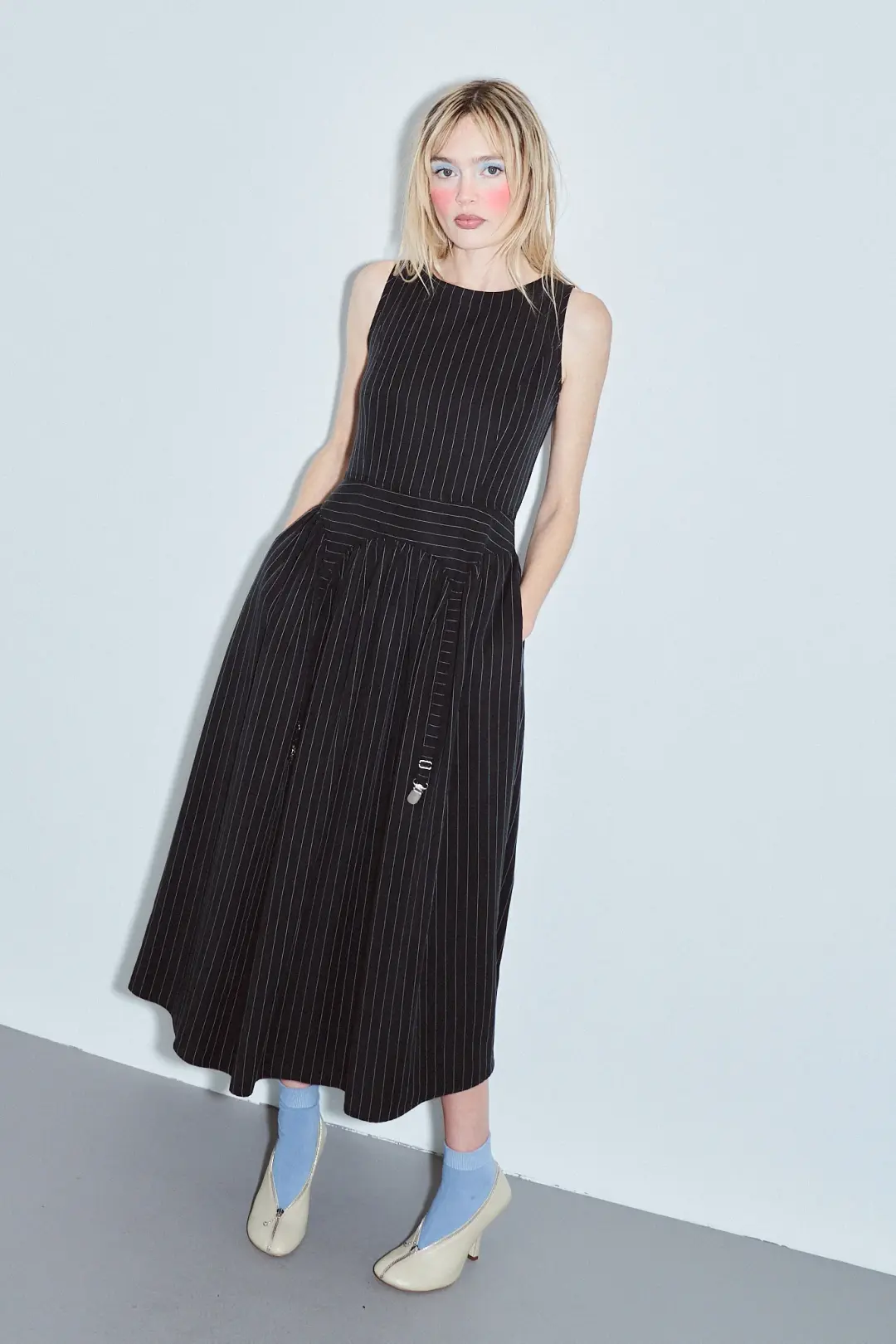 Garter Dress Tencel Stripe Black