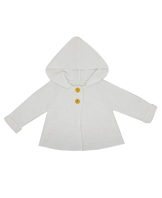 Baby Mode Signature Baby Girls Hooded Sweater Coat, White, 18-24 Months