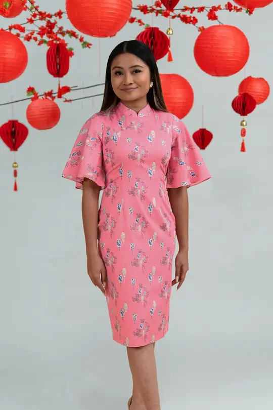 Ladies Renee Cheongsam - Pink Floral Lanterns
