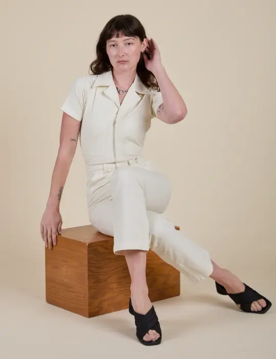 Short Sleeve Jumpsuit - Vintage Tee White