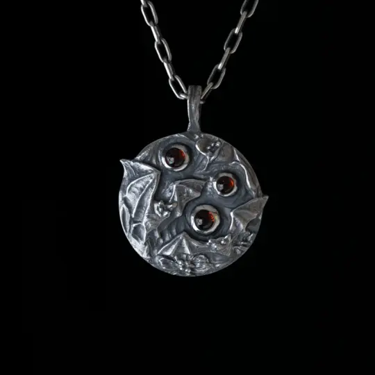 Night Garden Pendant - Garnet cabochon