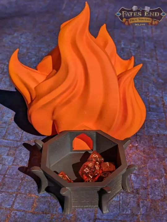 Sorcerer Fire 3D Printed Dice Tower  | RPG Wizard Dice Roller | Fate's End Collection- Embrace the Fiery Passion of the Arcane Flame!