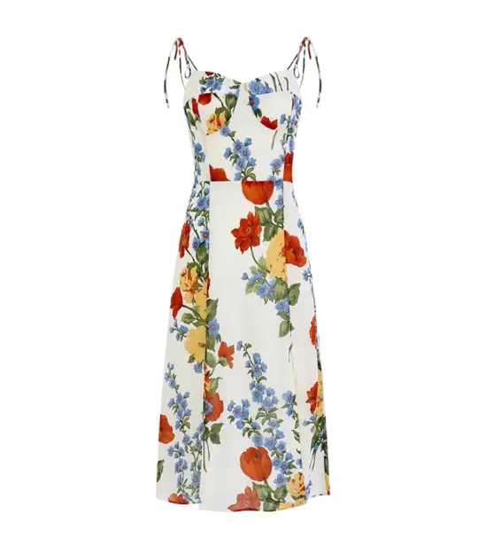 French holiday style long white 2025 new sling print slim dress R2648
