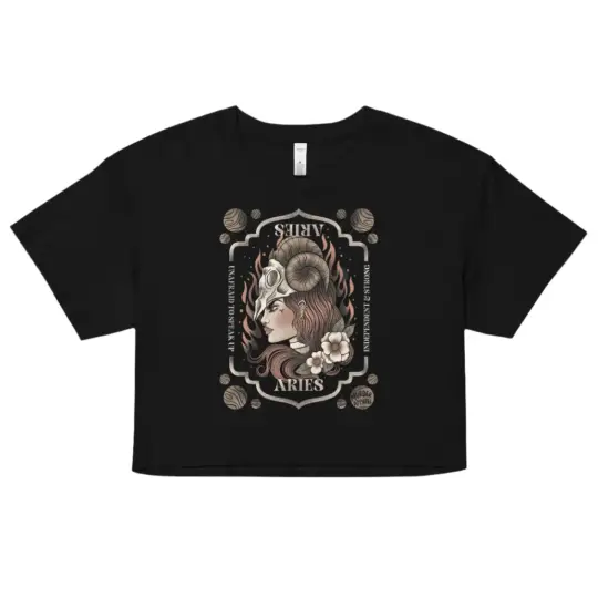 Aries Zodiac Crop Top - Goth T-Shirt for Night Dominance & Dark Rituals