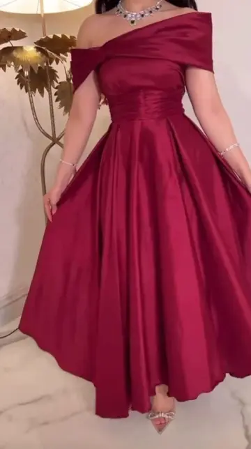 Elegant Satin Silky Prom Gown Red Women's Maxi Evening Dress Birthday Dress RS2770