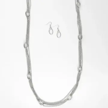 Silver Ovals and Chains Necklace and Earrings Set