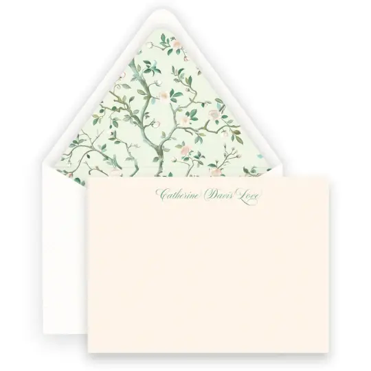 Floral Mint & Peach Chinoiserie Style Lined Women's Stationery