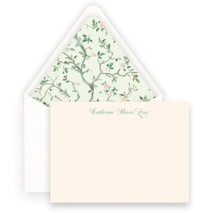 Floral Mint & Peach Chinoiserie Style Lined Women's Stationery