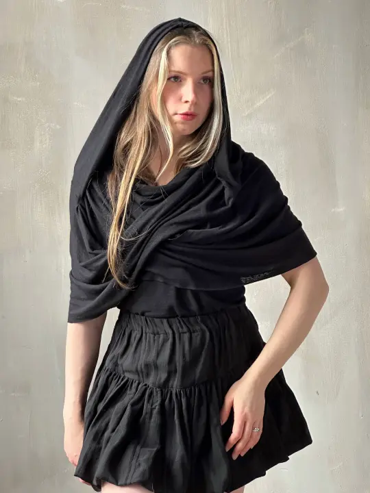 Spring '26: Mythic Cowl in Black Linen Jersey (Pre-Order)
