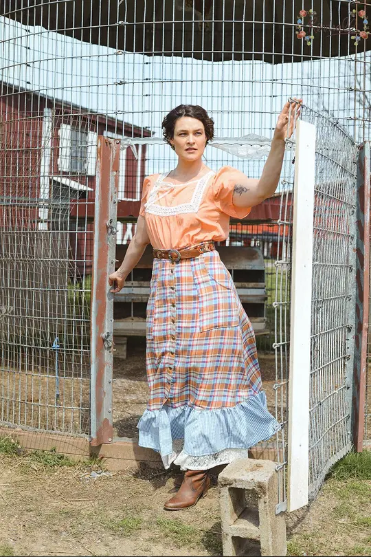 Cotton Prairie Skirt in Popsicle Plaid-Large