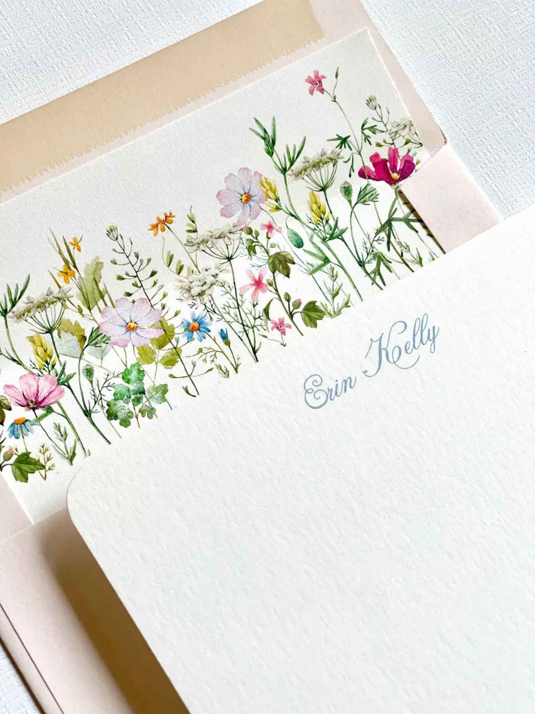 Watercolor Floral Lined Square Flap Women's Stationery