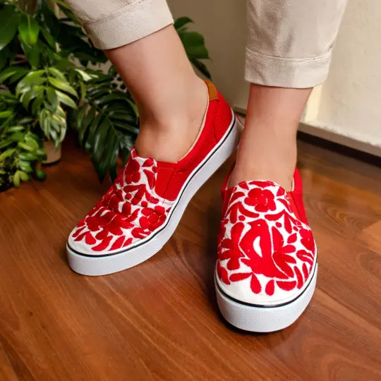 Red Jalapa Embroidered Slip-On Sneakers