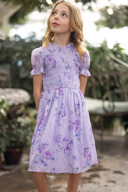 Mini Flynn Dress in Lavender Aquarelle Fleur