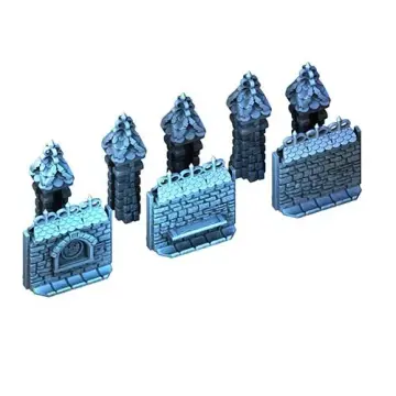Wall Set II 28mm 3D printed medieval fantasy town terrain, 3D render, front view