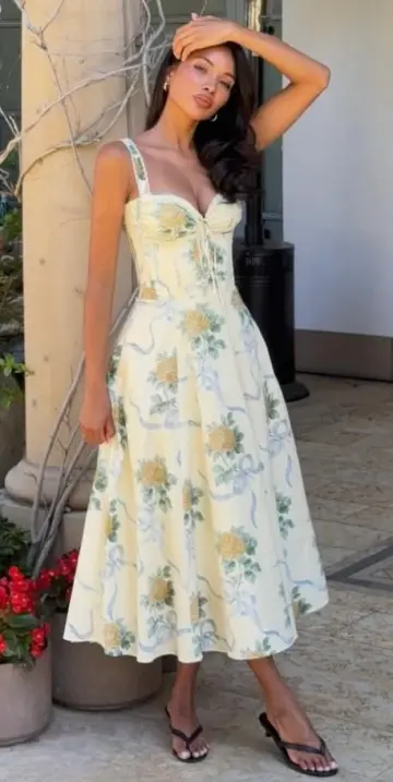 Floral halter low-cut neckline slim sexy A-line long skirt homecoming dress R2477