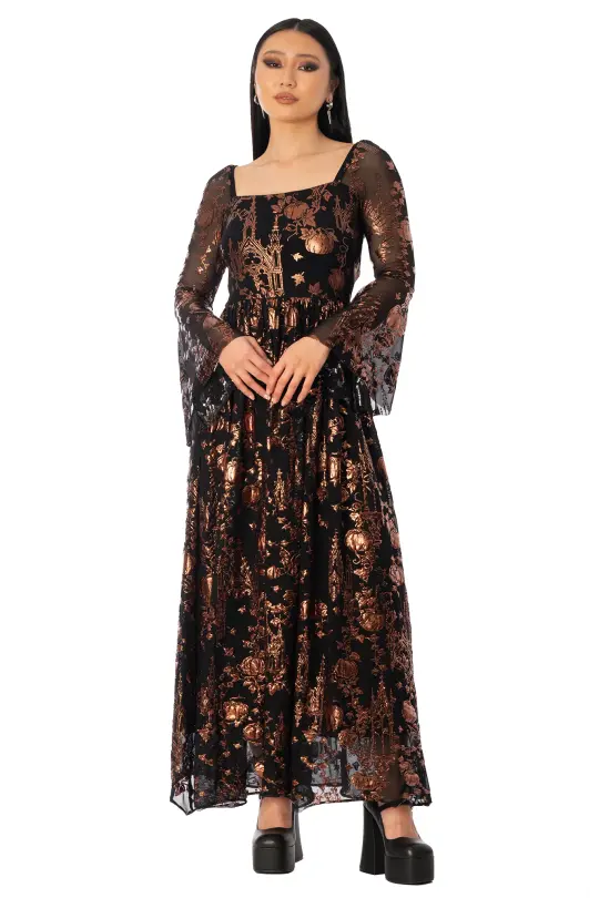 Gourd Gracious Squared Up Bell Sleeve Maxi Dress