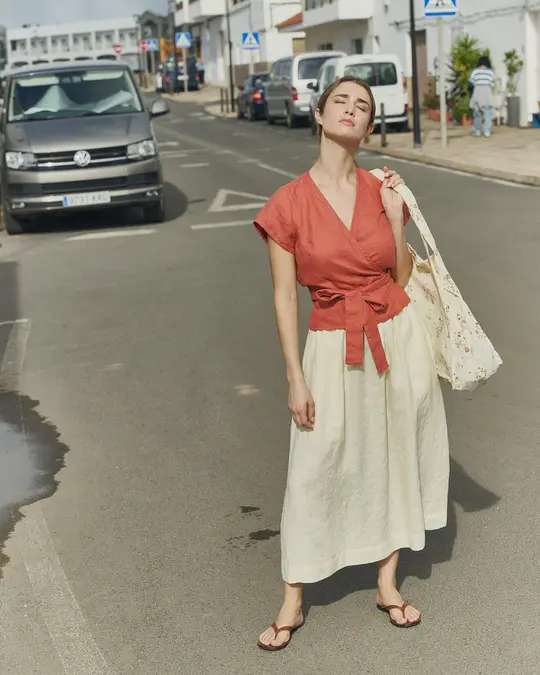 SION gathered linen skirt