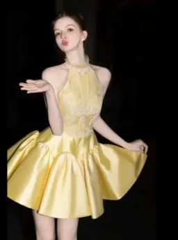 Vibrant Lace Decor Women's Homecoming Dress Yellow Corset Short Prom Dress Party Dress RS2758