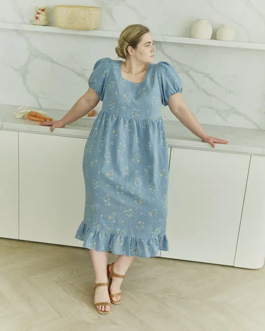 customized: NORA puff sleeve linen dress (Color: Cobalt Blue; Size: XS - Long MAXI (125 cm))