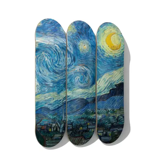Van Gogh Starry Night Skateboard Art – Triptych