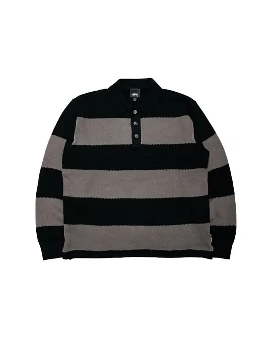 Stüssy Pique Knit Stripe Rugby Black