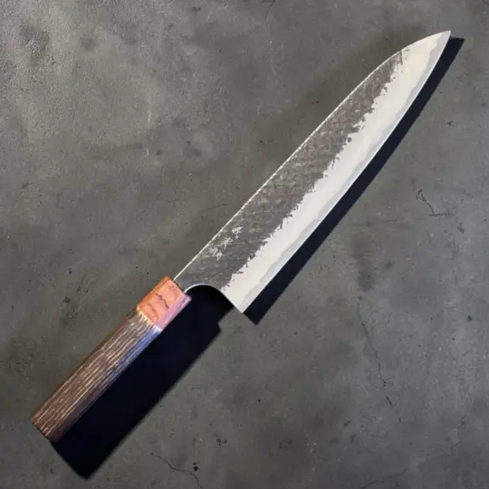 Yoshimi Kato Aogami Super Kurouchi Kaku-Tsuchime Gyuto 240mm with Burnt Chestnut Handle