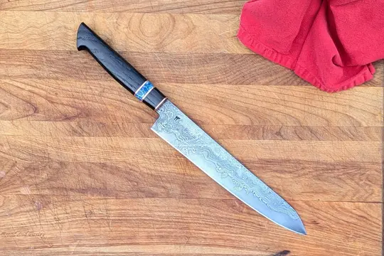 9.5″ Damascus Clad Bog Oak Slicing Knife