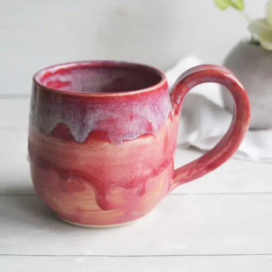 Raspberry Ombre Pottery Mug, 14 Ounce, Made in USA