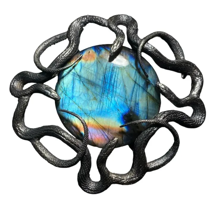 XL Quadruple swirling serpents pendant with icy labradorite