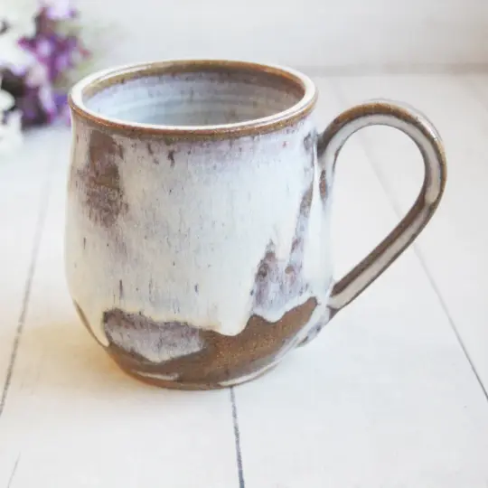 Rustic Pottery Mug in a Toast and Cream Glaze, 15 oz. Handcrafted Coffee Cup, Made in USA