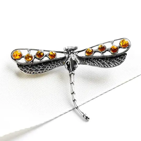 Amber Dragonfly Brooch or Pendant