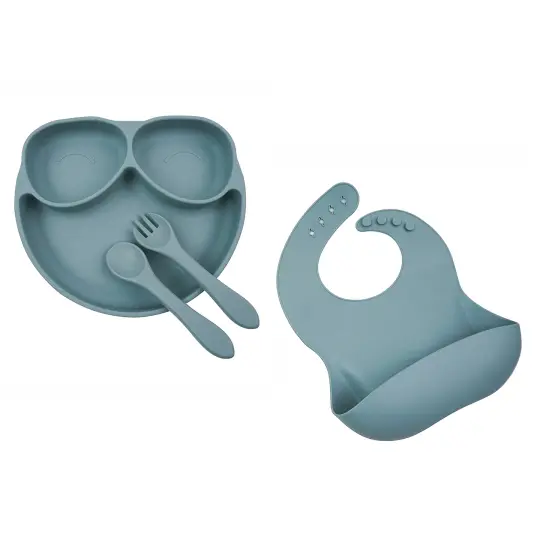 Tiny Teethers Designs Babies and Toddlers 4 Piece Silicone Tableware Set, Blue