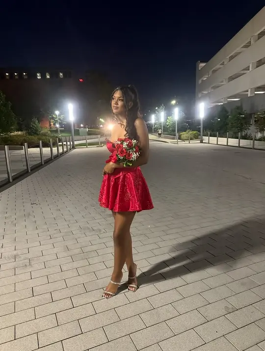 Elegant Red A-Line Strapless Embroidery Corset Mini Dress Homecoming Dress RS234