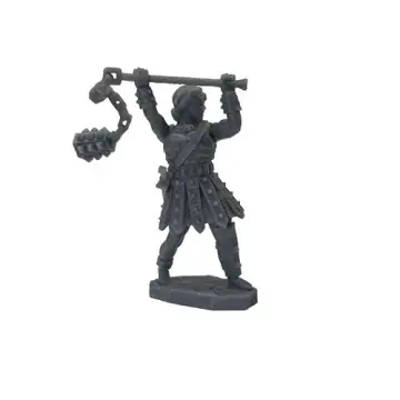Unpainted 28mm 3D-printed resin fire giant swinging a two-handed chain flail overhead, banded skirt and headband - tabletop RPG miniature for D&D, Pathfinder & wargaming